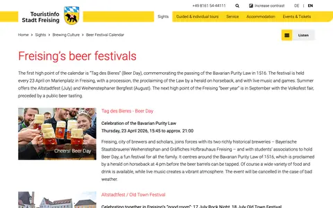 Screenshot of tourismus.freising.de