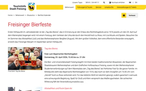 Screenshot of tourismus.freising.de
